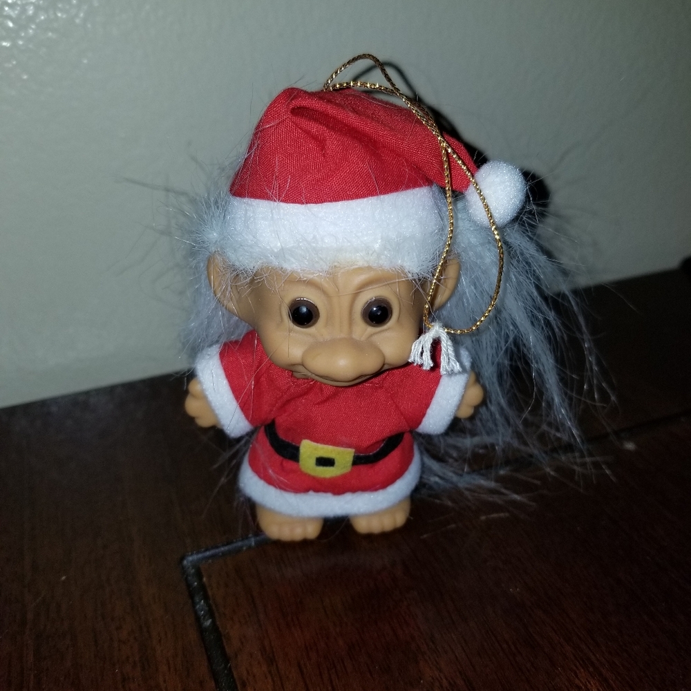 Vintage Santa Single Troll Doll Christmas Ornament
